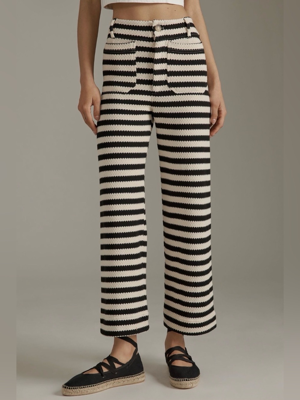 Maeve by Anthropologie The Colette Striped Knit Crop Wide-Leg Pants